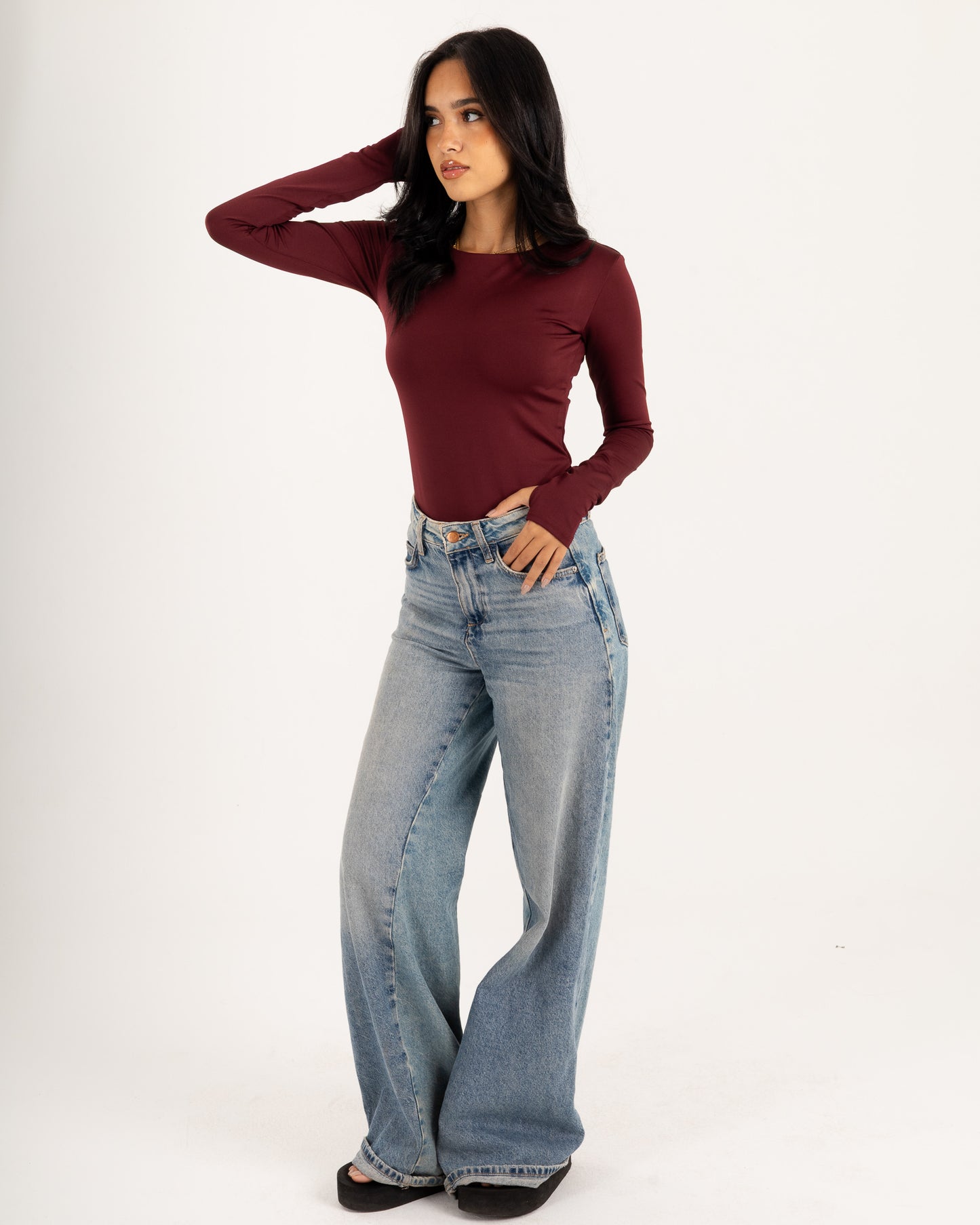 Basic Long Sleeve Top - Slit Cuff - Double Layers.