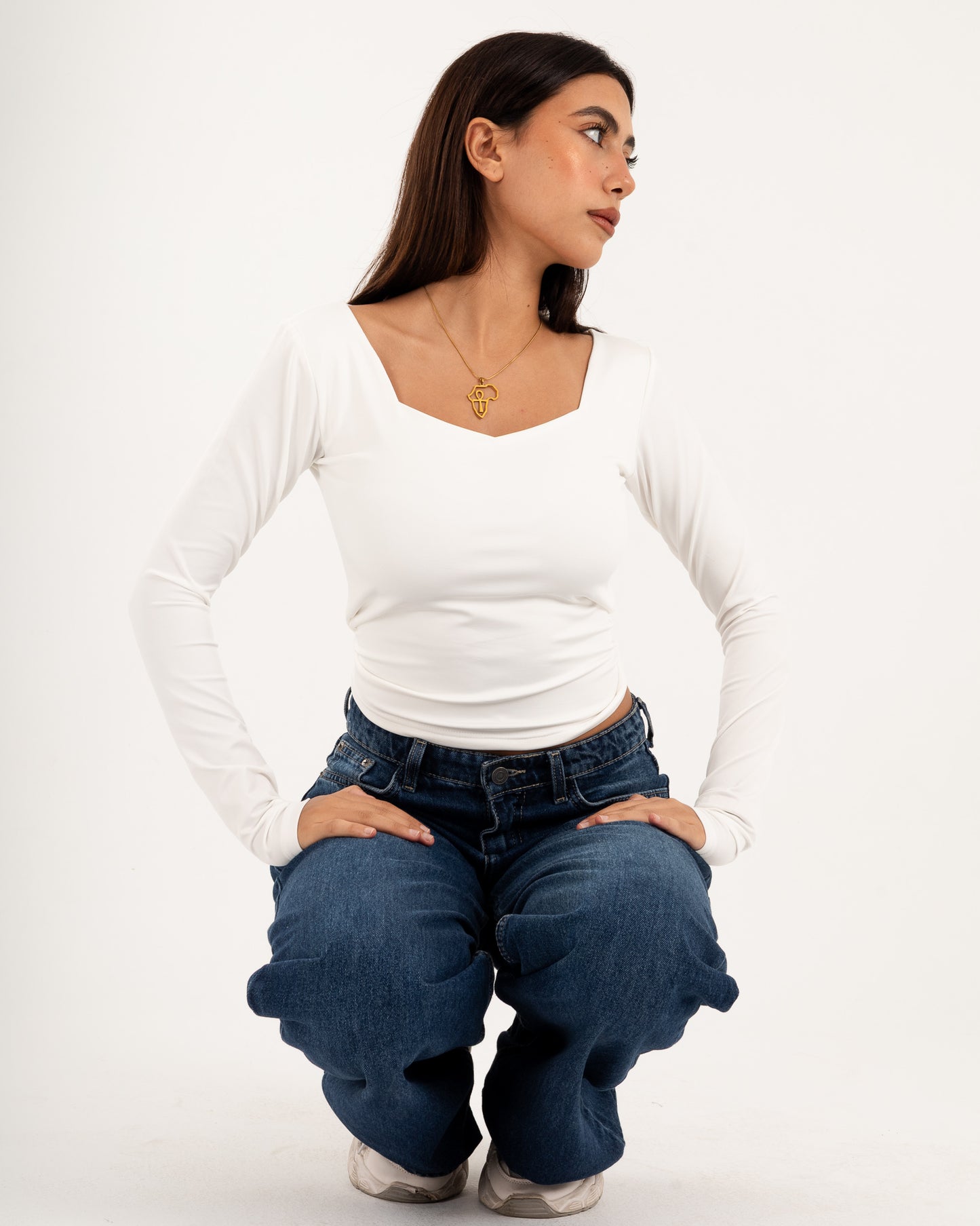 Square V-Neck  Long Sleeve top.