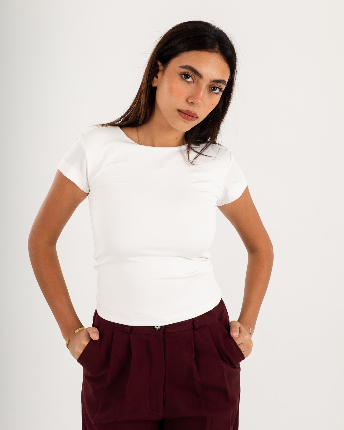 Basic Crew Neck Top - Short Sleeve - Double Layers.