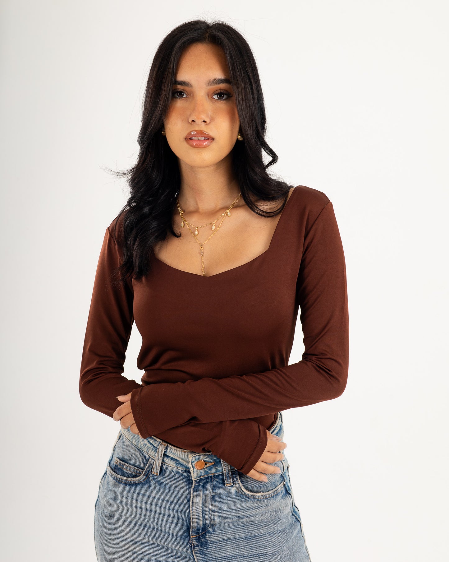 Square V-Neck  Long Sleeve top.
