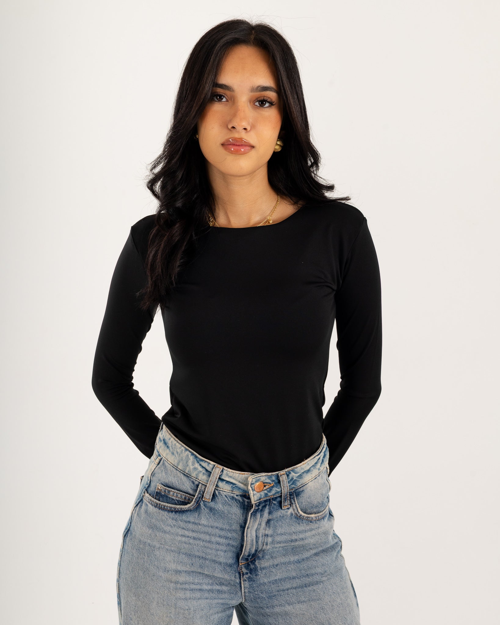 Basic Long Sleeve Top - Slit Cuff - Double Layers.