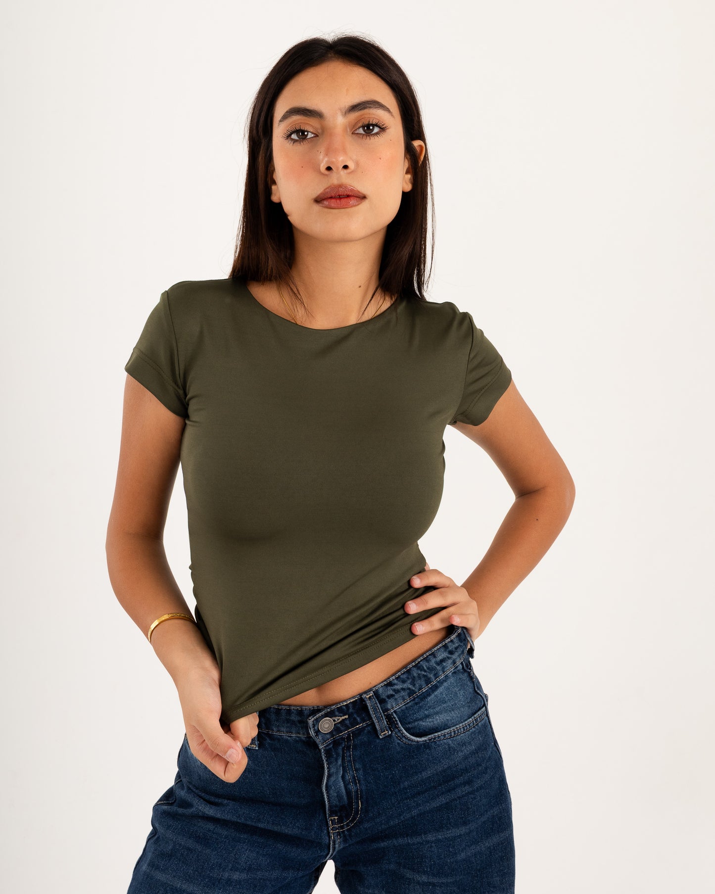 Basic Crew Neck Top - Short Sleeve - Double Layers.