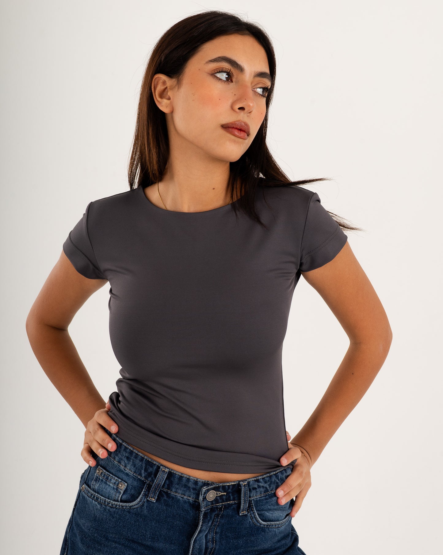 Basic Crew Neck Top - Short Sleeve - Double Layers.