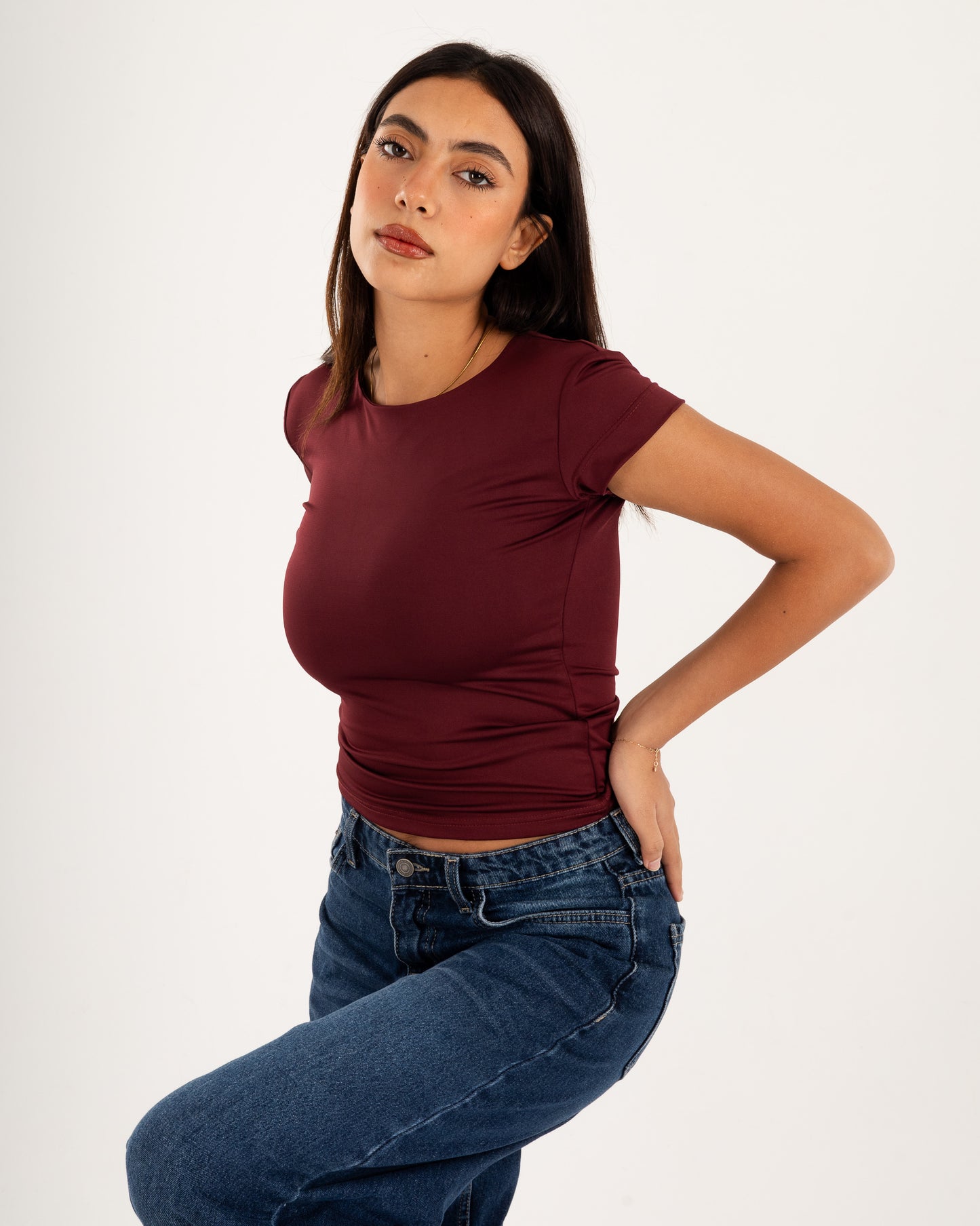 Basic Crew Neck Top - Short Sleeve - Double Layers.