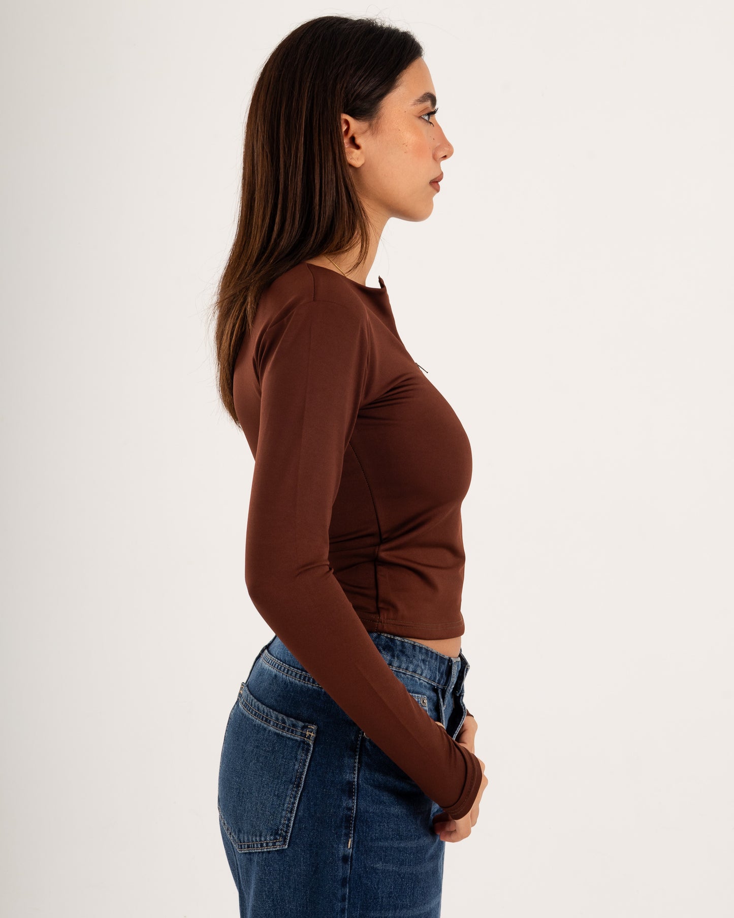 Zipper Long Sleeve Top - Slit Cuff - Double Layers.