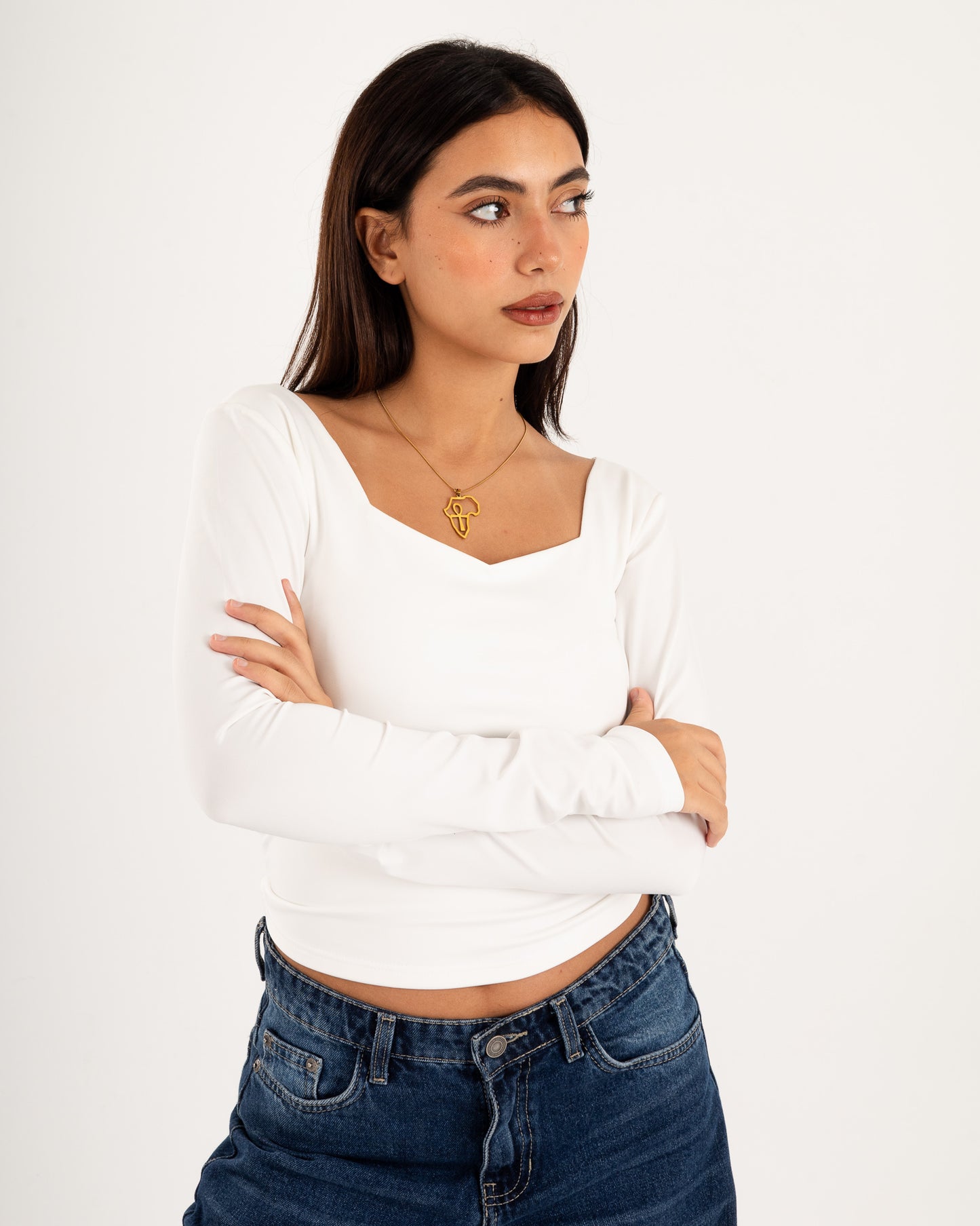 Square V-Neck  Long Sleeve top.