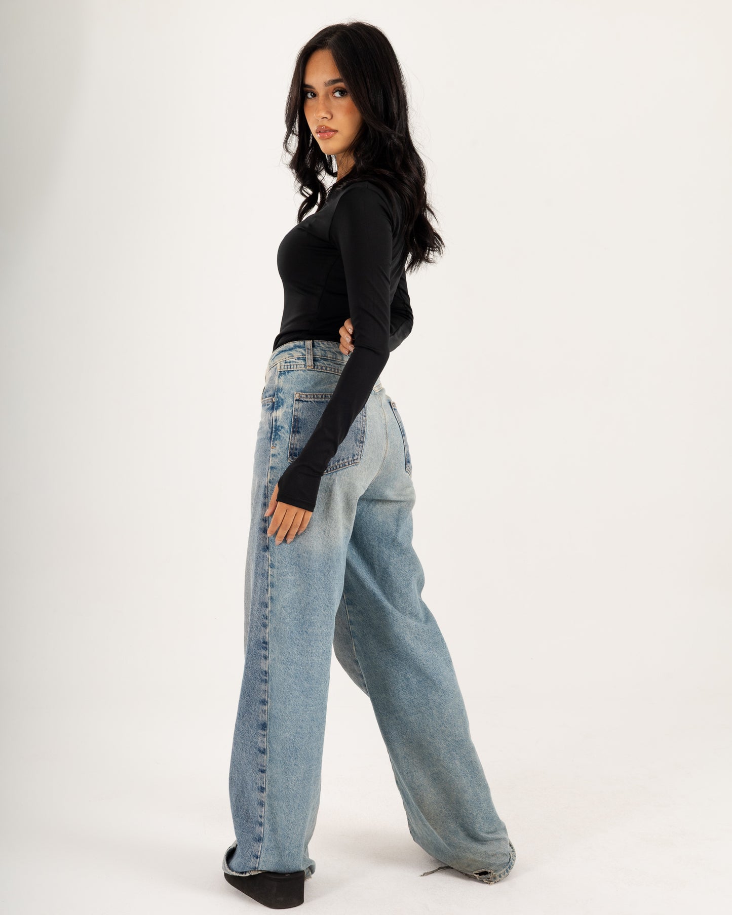 Basic Long Sleeve Top - Slit Cuff - Double Layers.