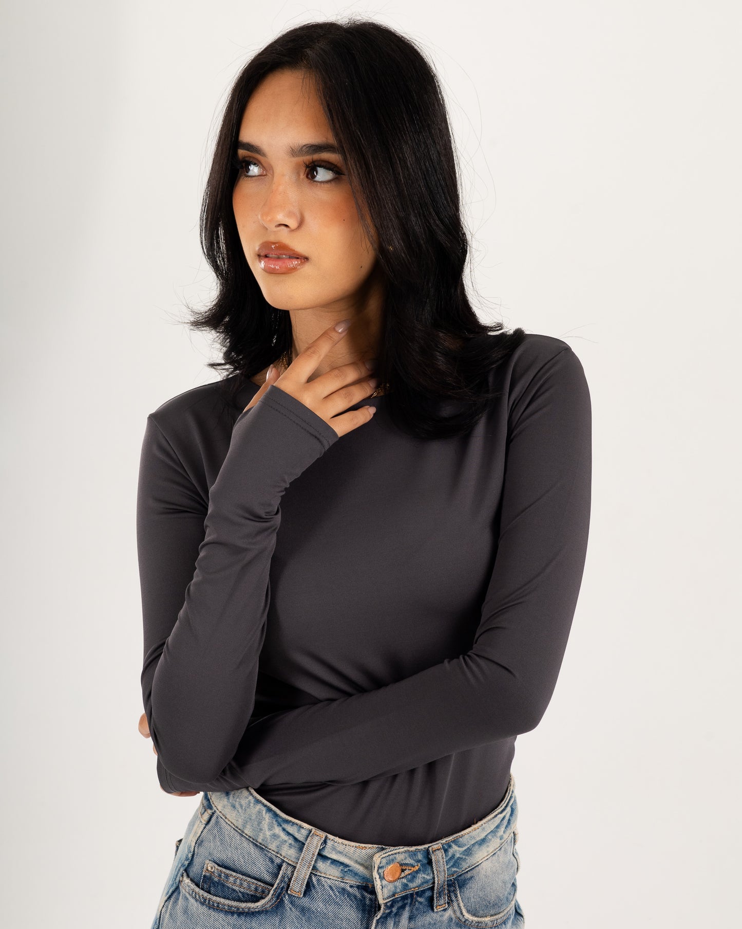 Basic Long Sleeve Top - Slit Cuff - Double Layers.