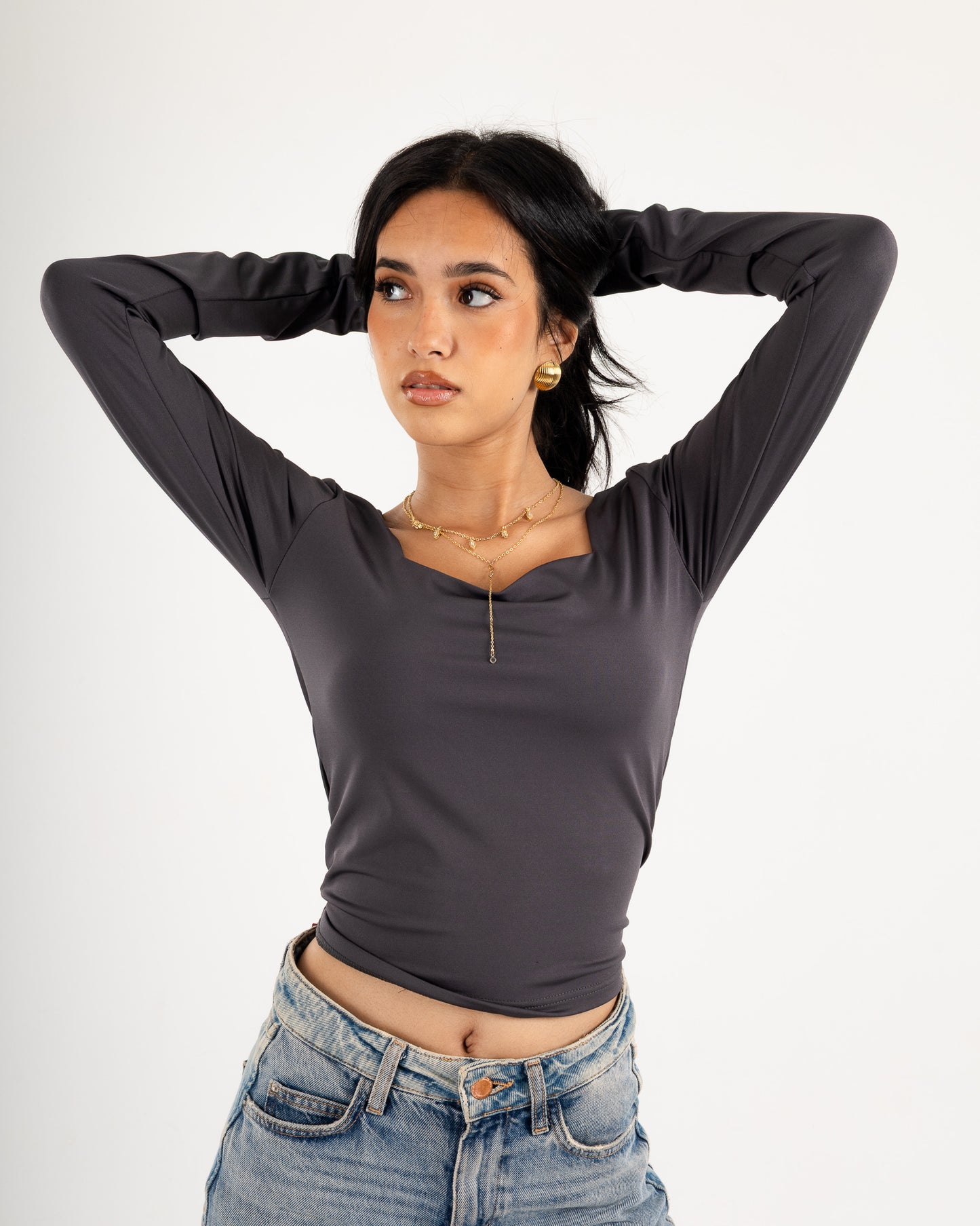 Square V-Neck  Long Sleeve top.