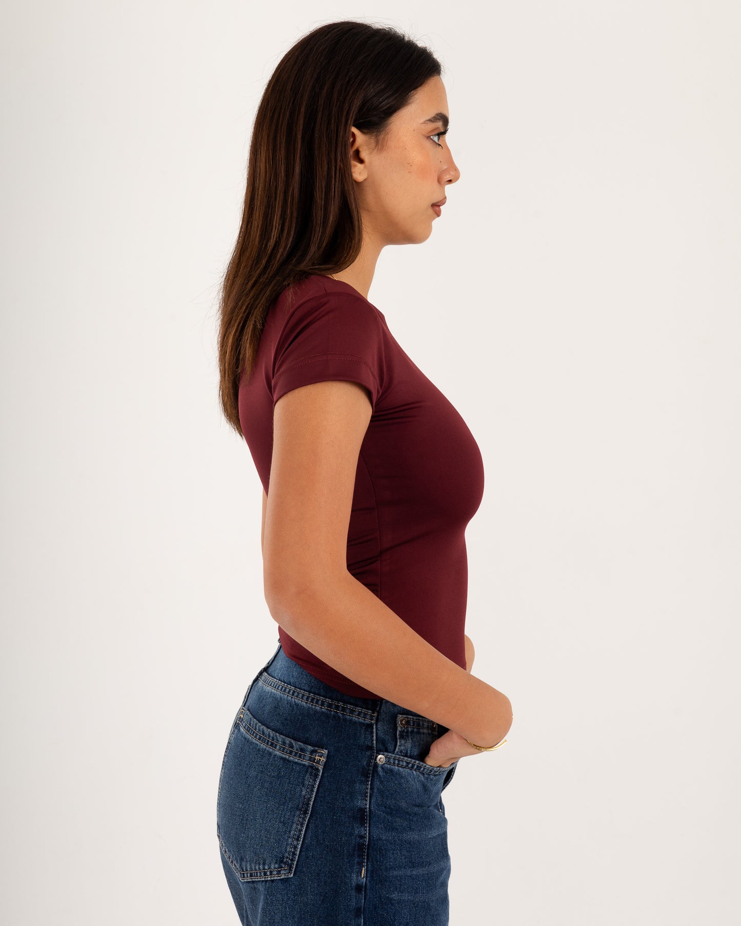 Basic Crew Neck Top - Short Sleeve - Double Layers.