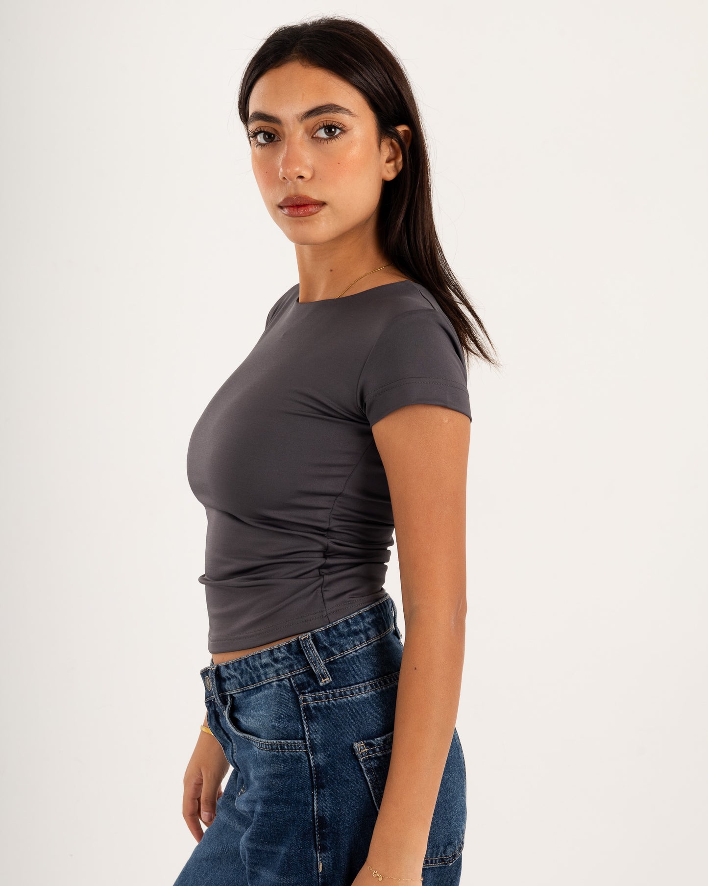 Basic Crew Neck Top - Short Sleeve - Double Layers.