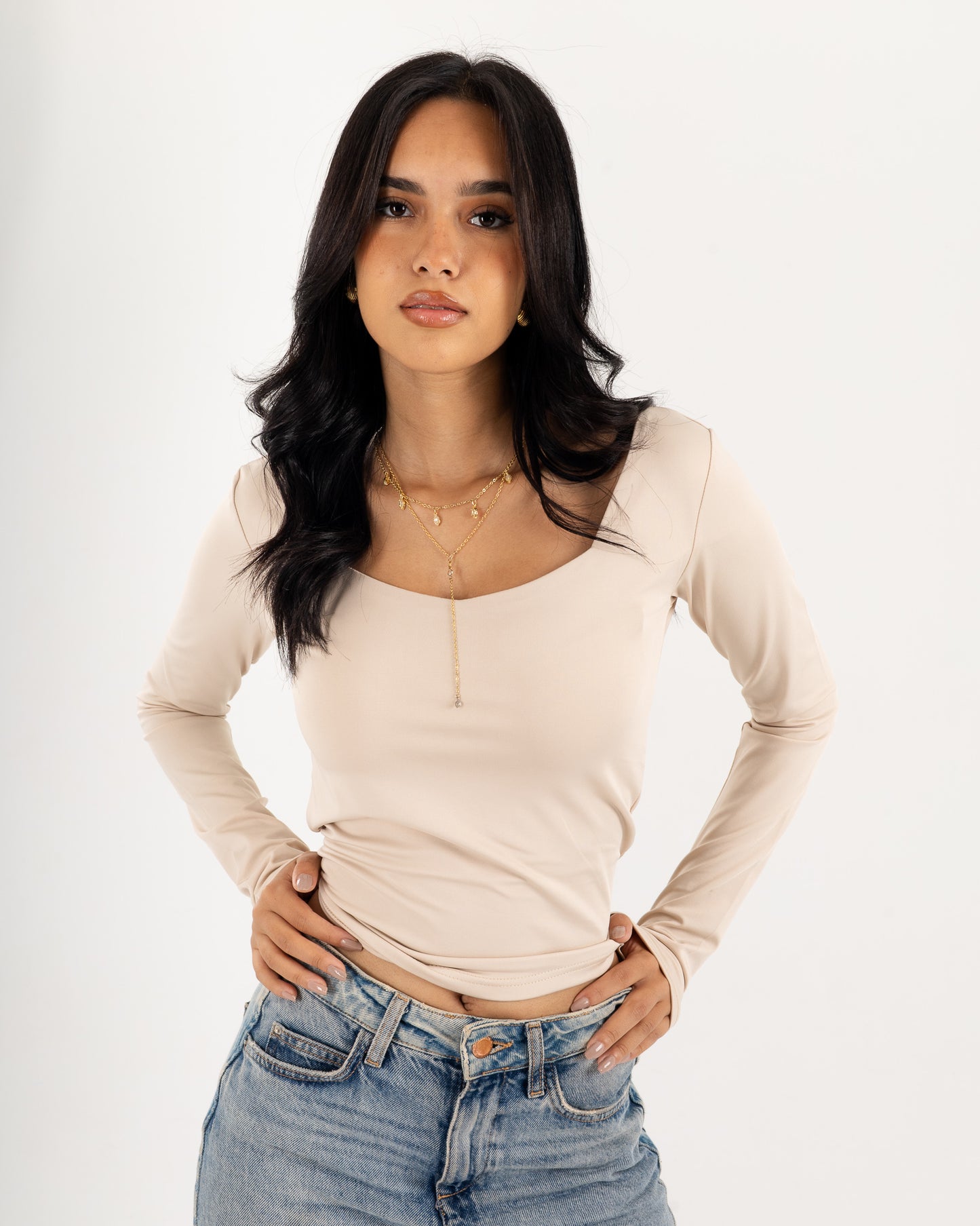 Square V-Neck  Long Sleeve top.