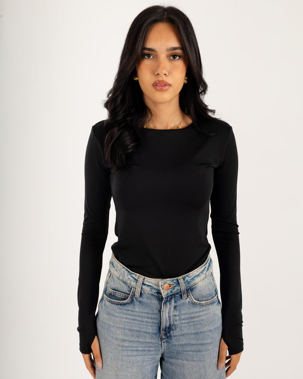 Basic Long Sleeve Top - Slit Cuff - Double Layers.