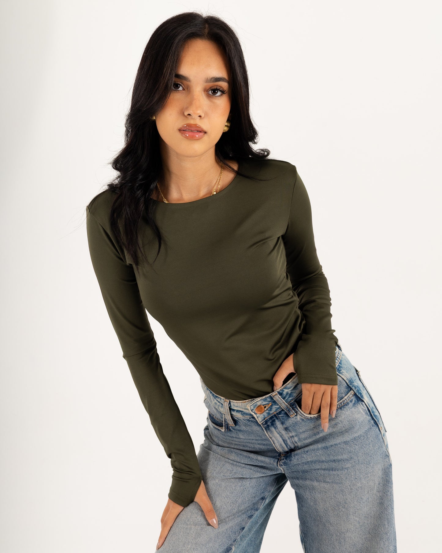 Basic Long Sleeve Top - Slit Cuff - Double Layers.