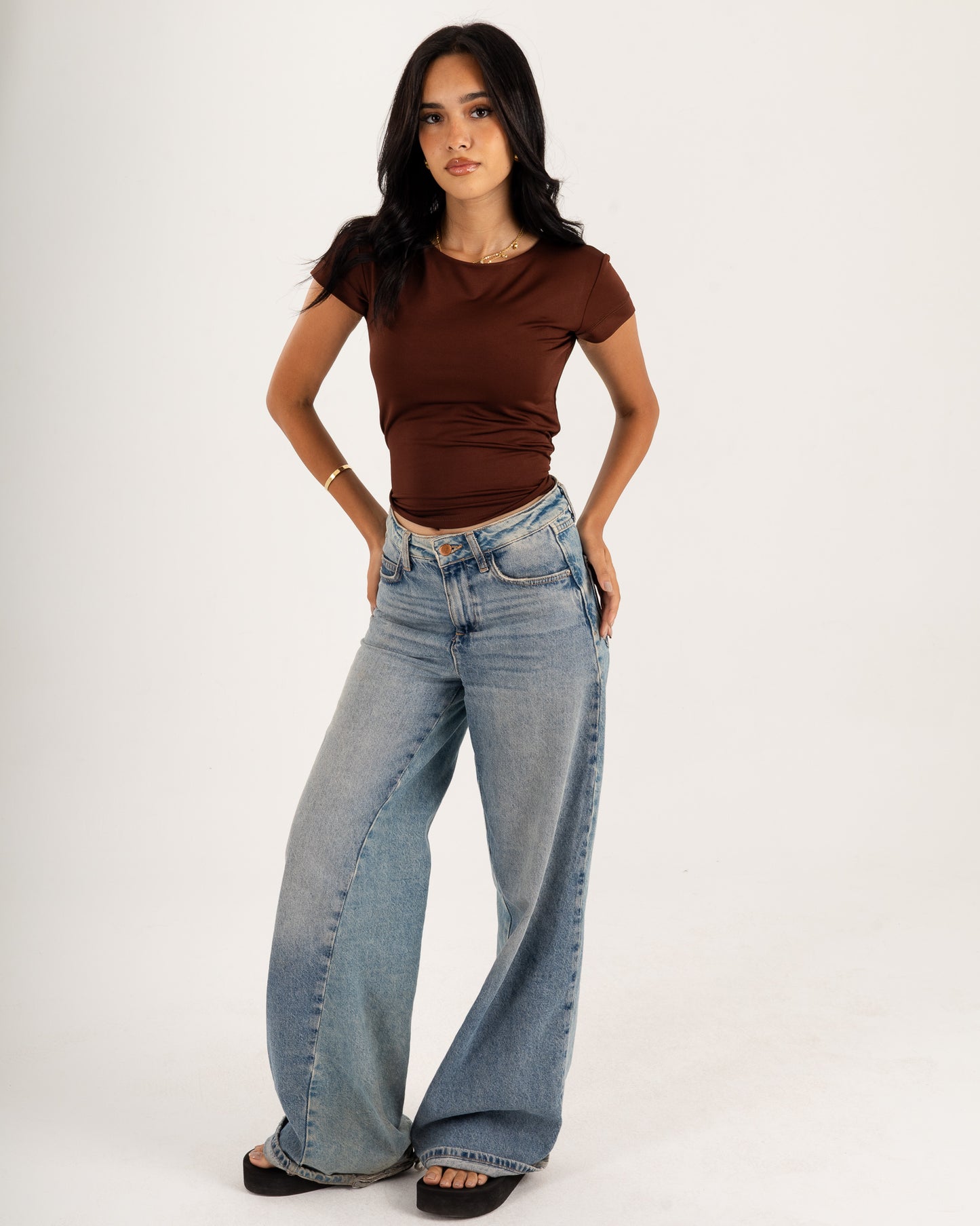 Basic Crew Neck Top - Short Sleeve - Double Layers.