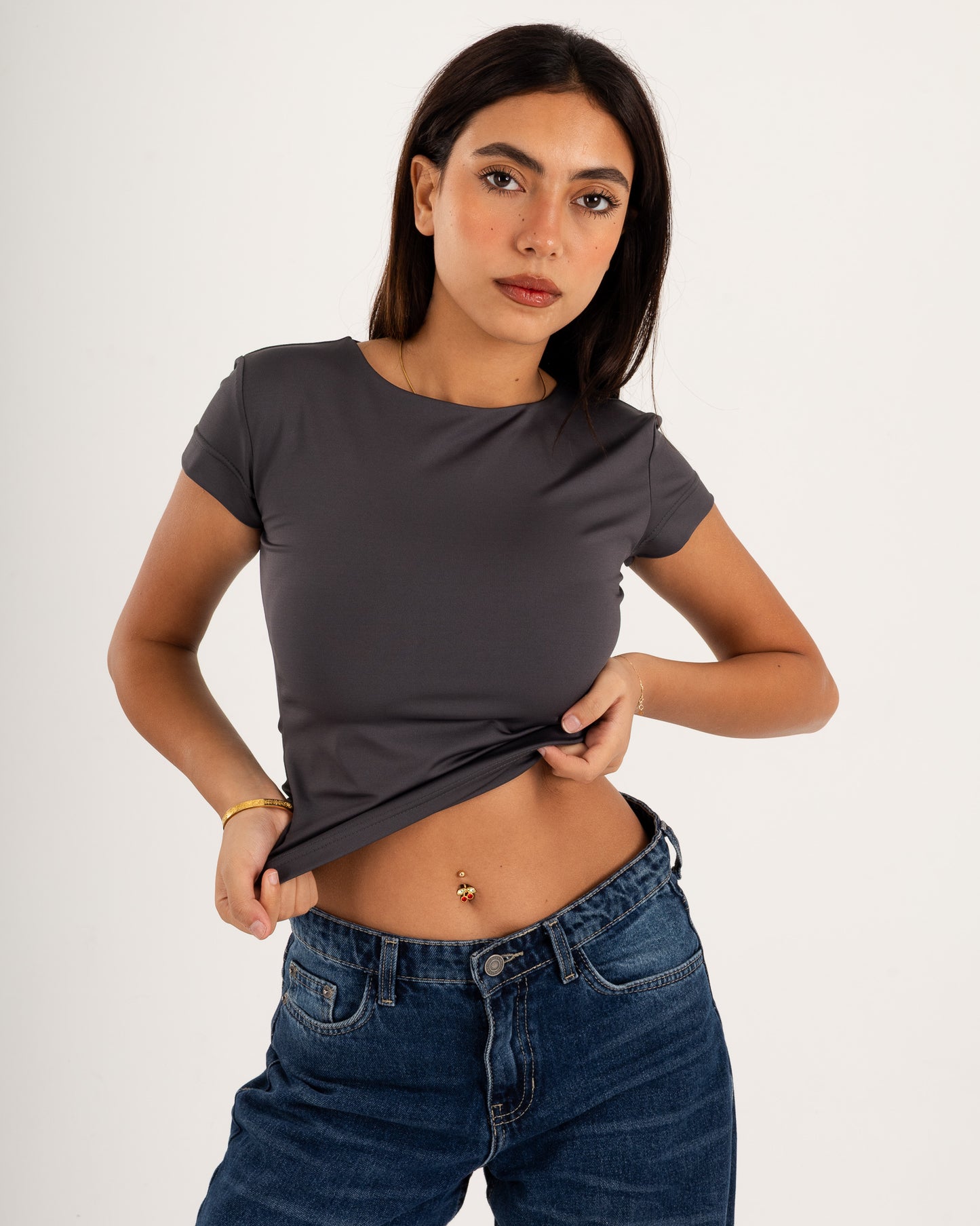 Basic Crew Neck Top - Short Sleeve - Double Layers.