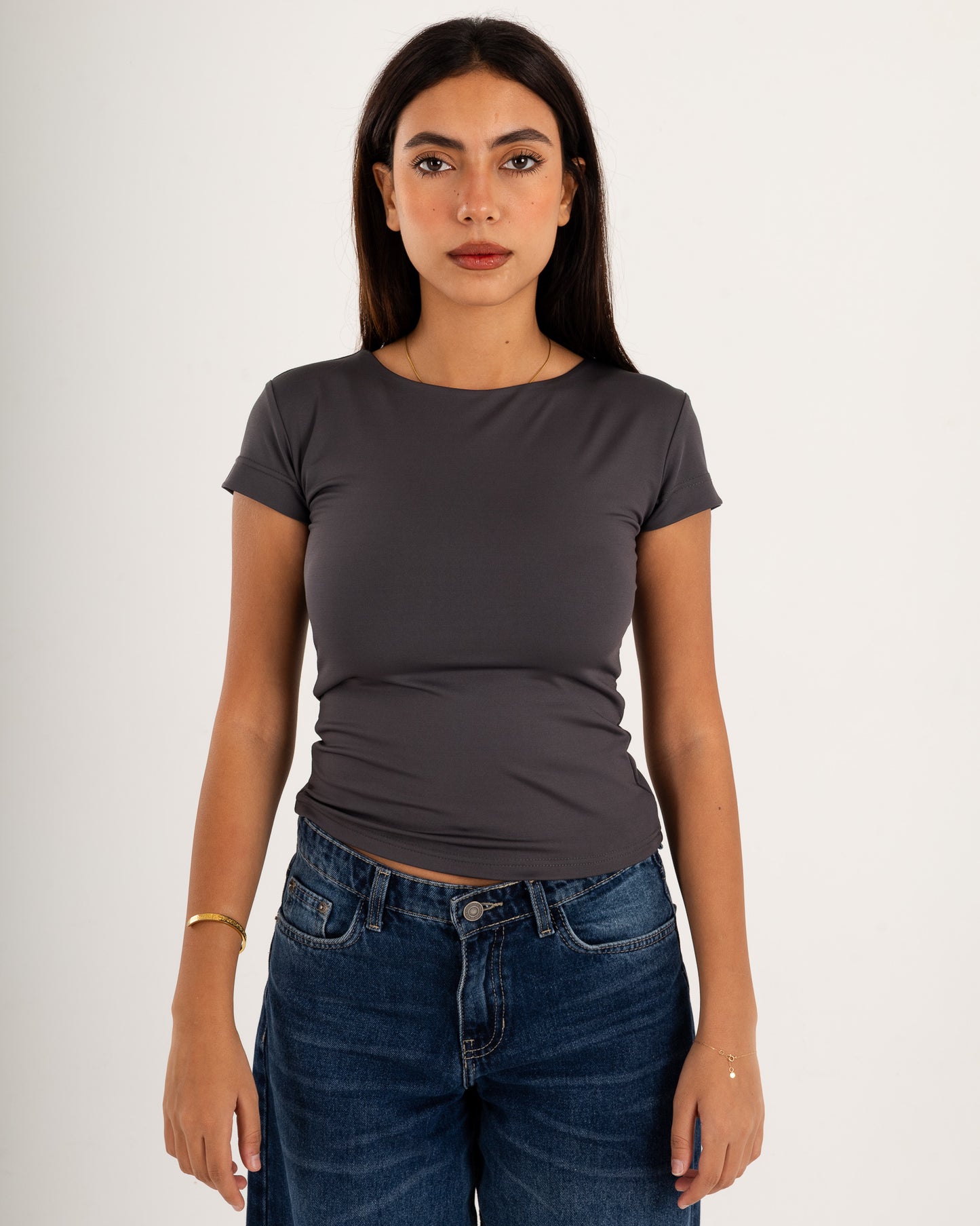 Basic Crew Neck Top - Short Sleeve - Double Layers.