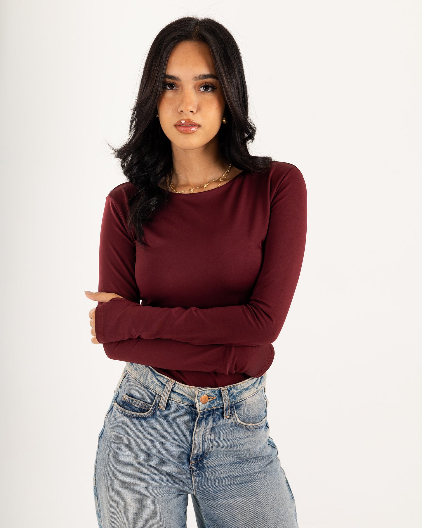 Basic Long Sleeve Top - Slit Cuff - Double Layers.