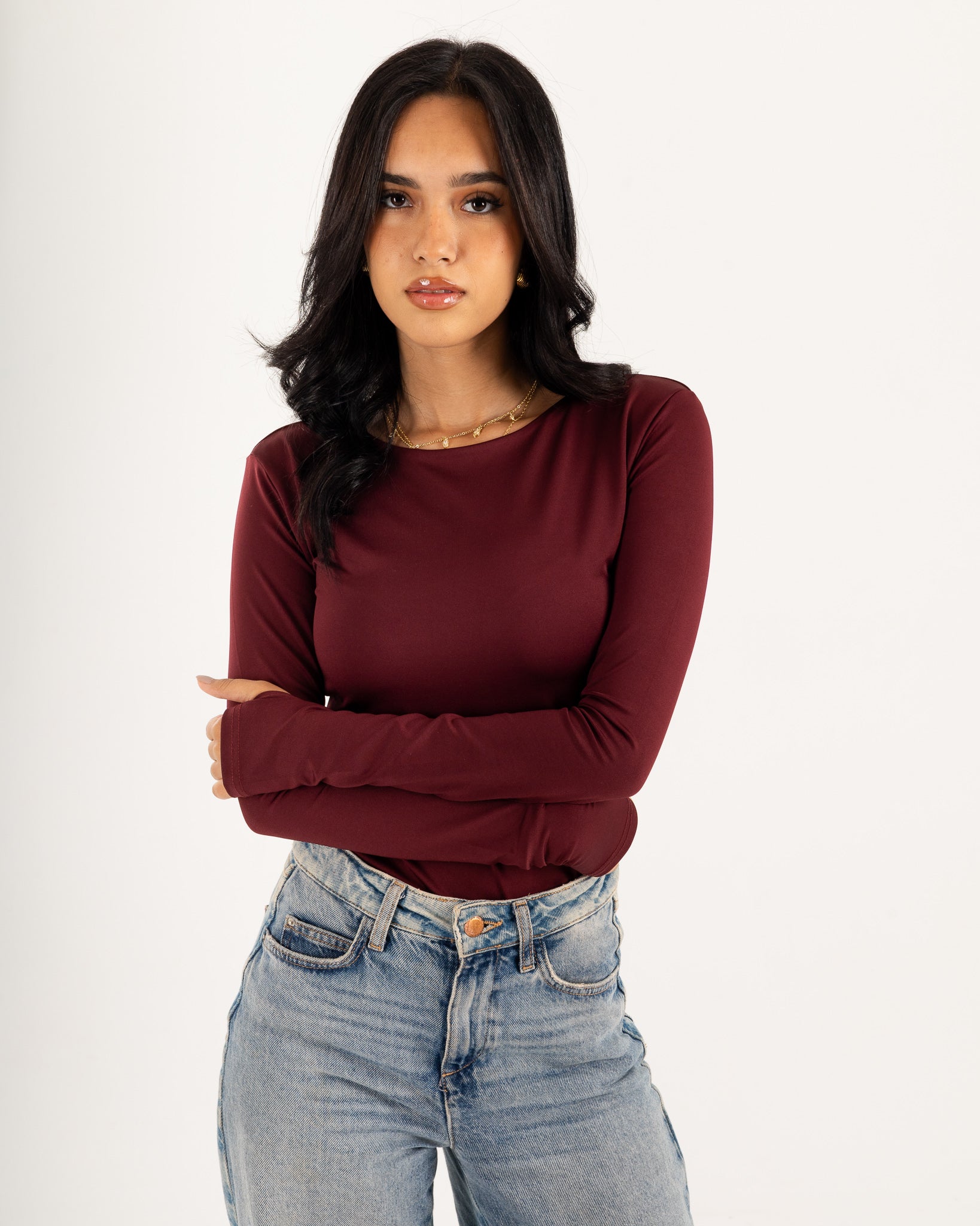 Basic Long Sleeve Top - Slit Cuff - Double Layers.