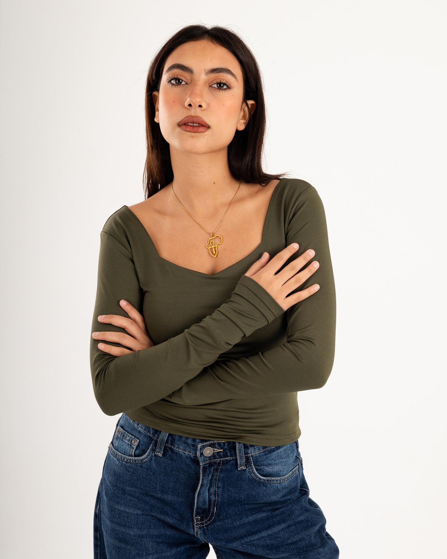 Square V-Neck  Long Sleeve top.