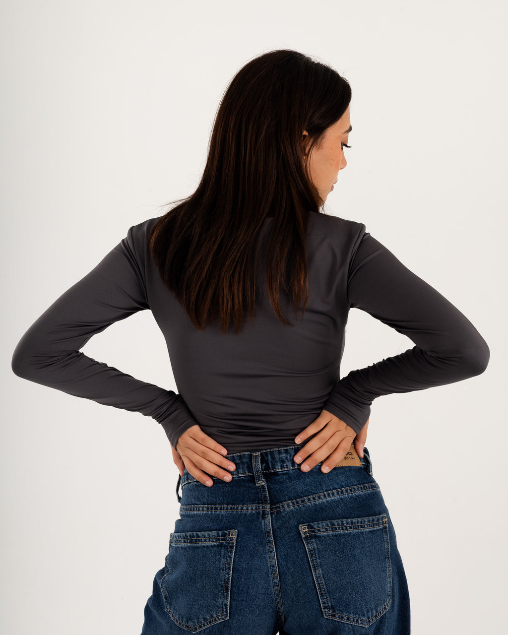 Zipper Long Sleeve Top - Slit Cuff - Double Layers.