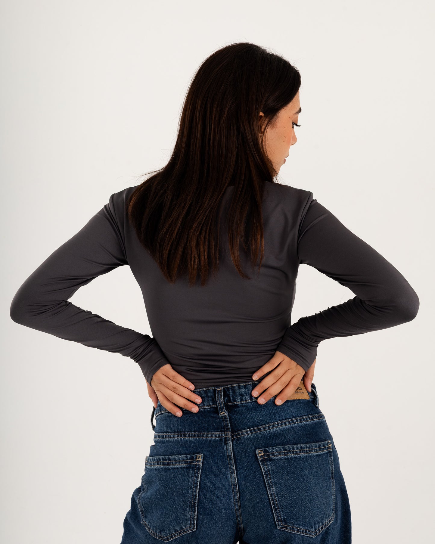 Zipper Long Sleeve Top - Slit Cuff - Double Layers.