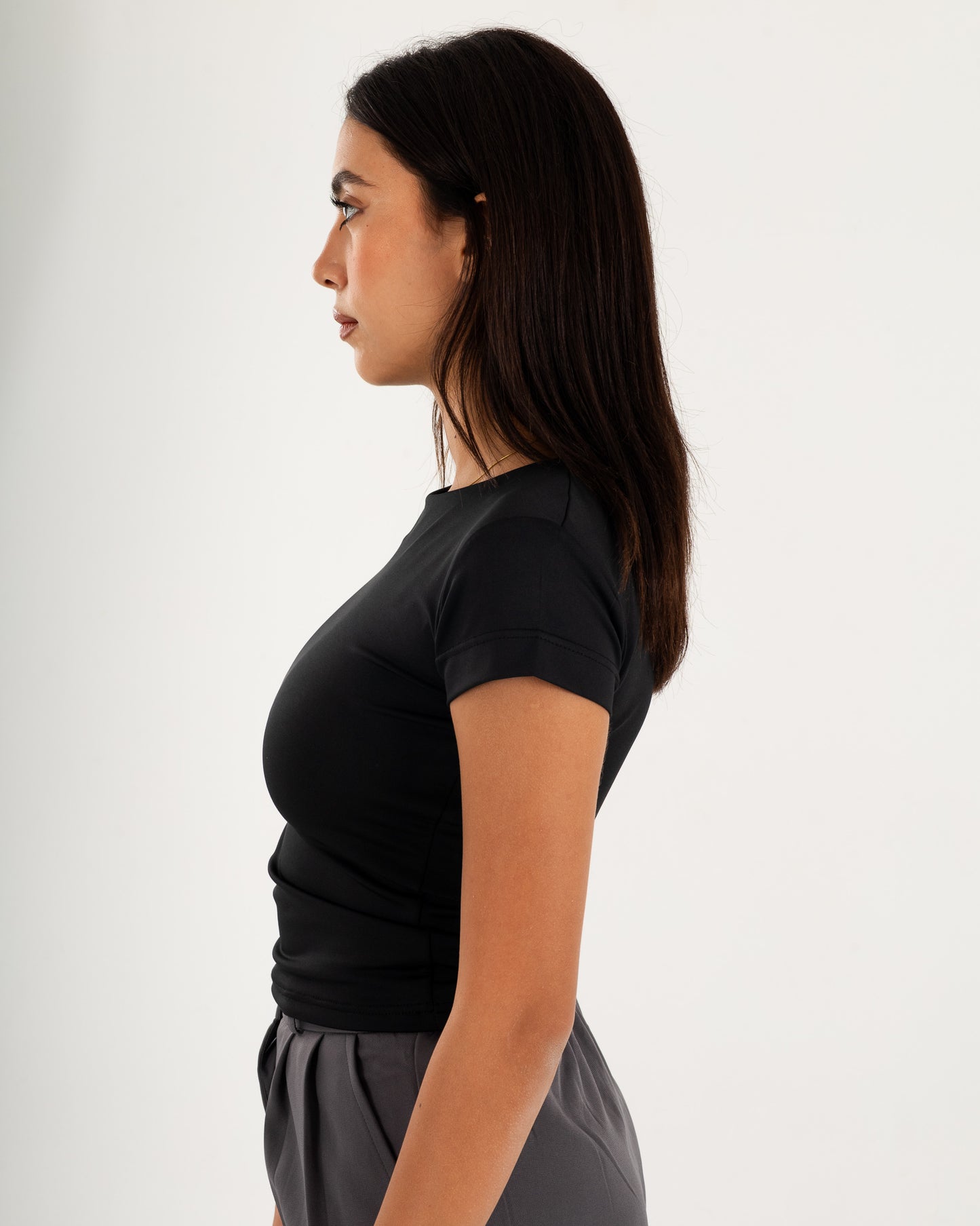 Basic Crew Neck Top - Short Sleeve - Double Layers.