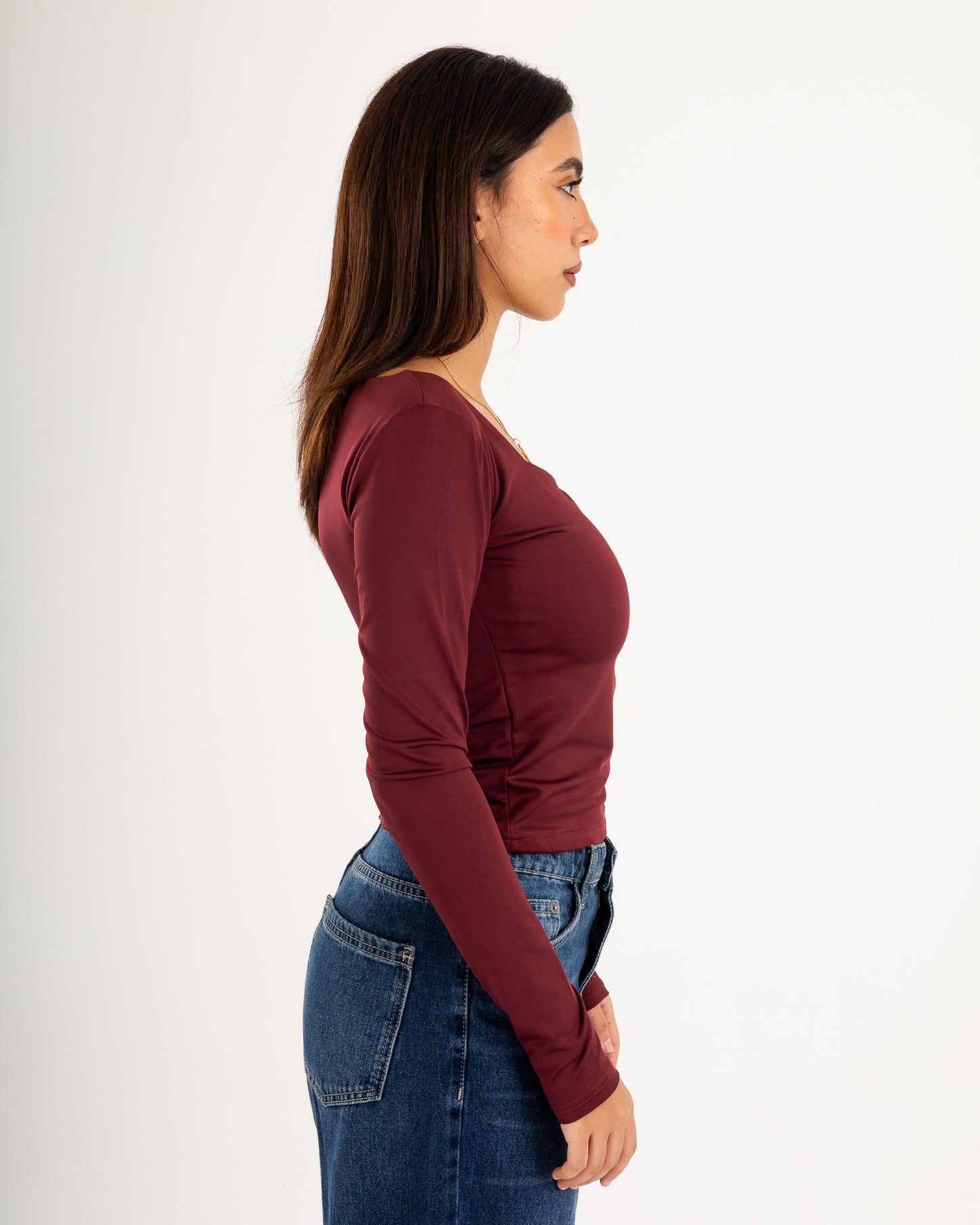 Square V-Neck  Long Sleeve top.