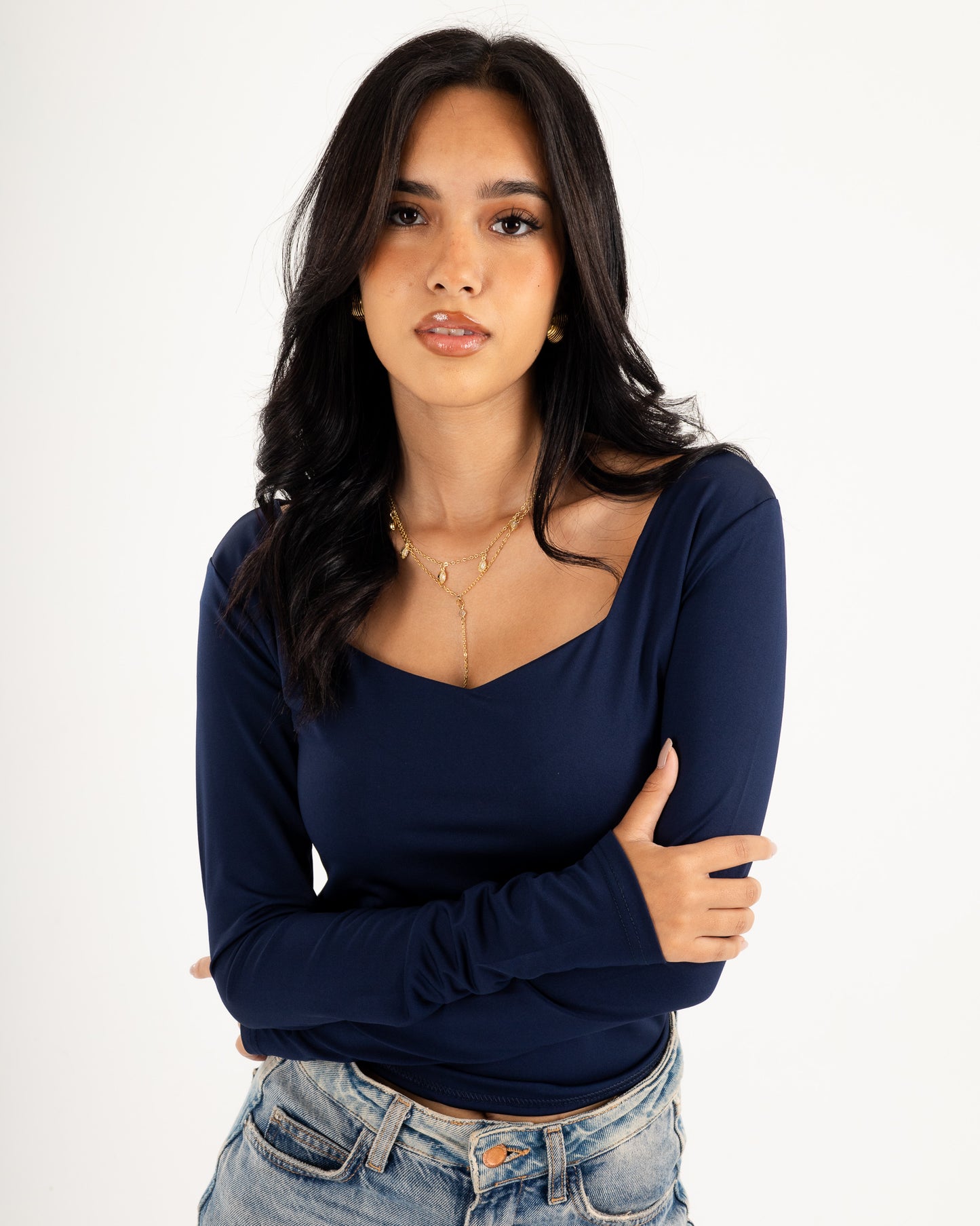 Square V-Neck  Long Sleeve top.