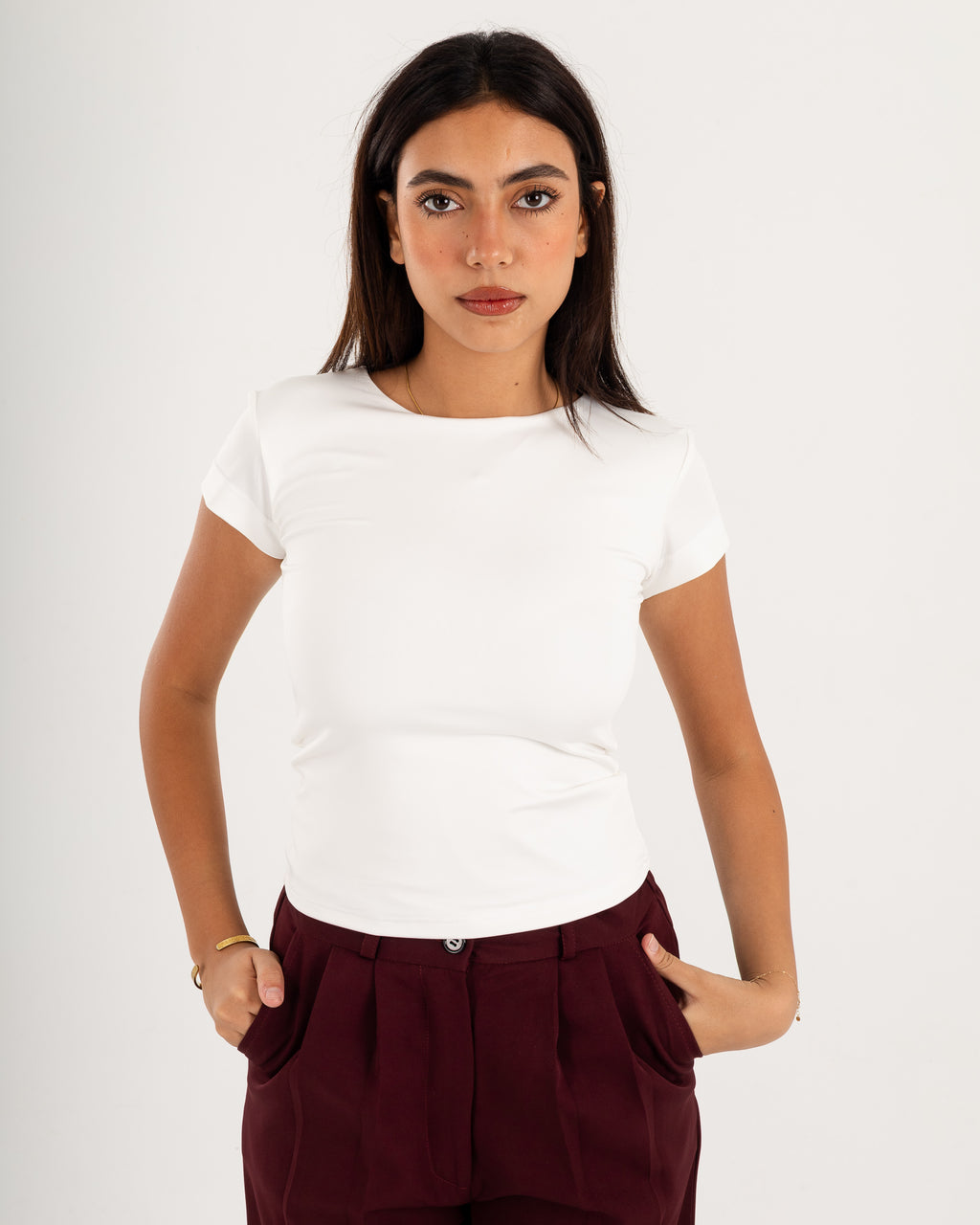 Basic Crew Neck Top - Short Sleeve - Double Layers.