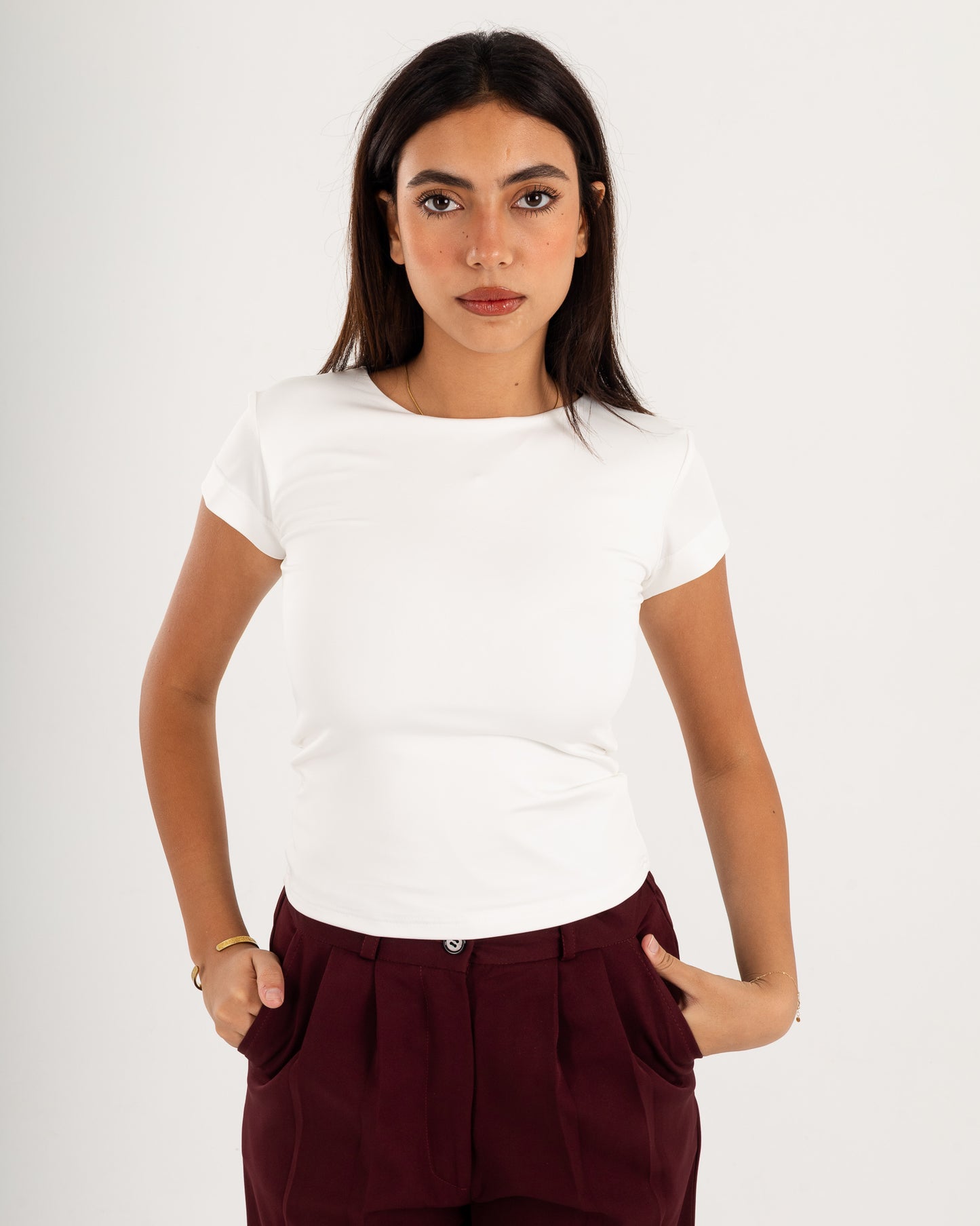 Basic Crew Neck Top - Short Sleeve - Double Layers.