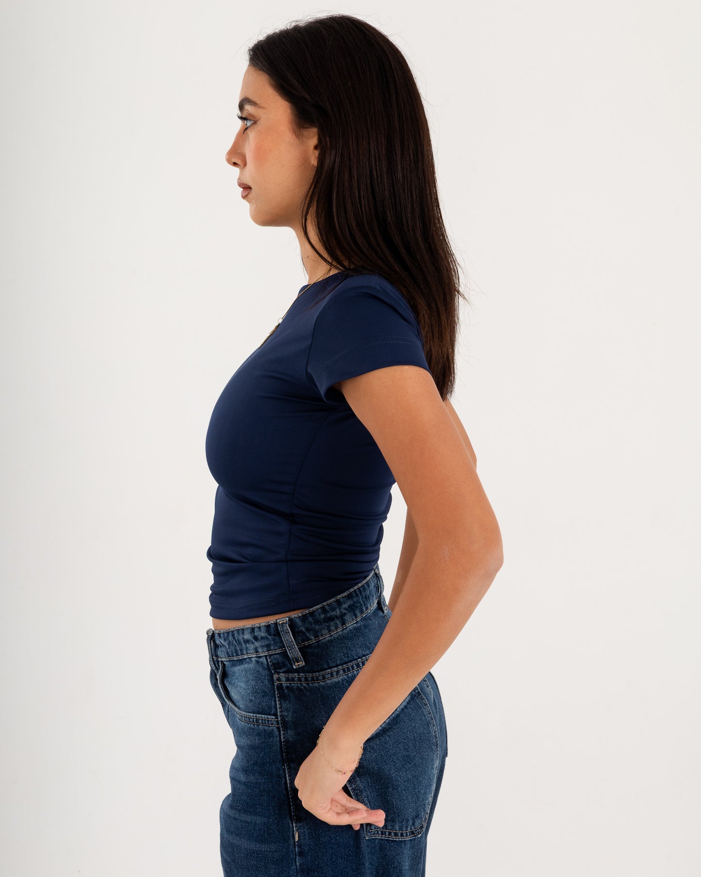 Basic Crew Neck Top - Short Sleeve - Double Layers.