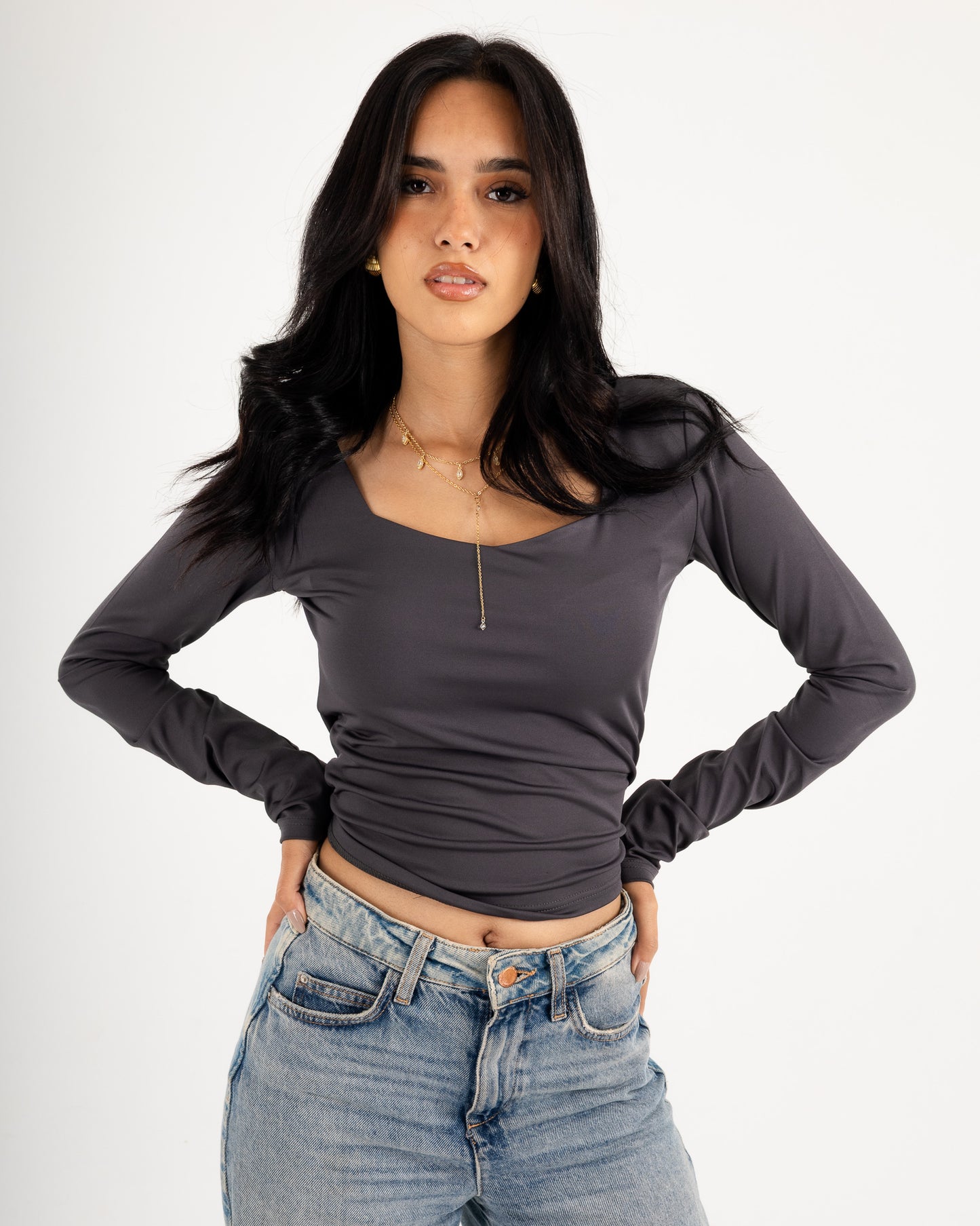 Square V-Neck  Long Sleeve top.