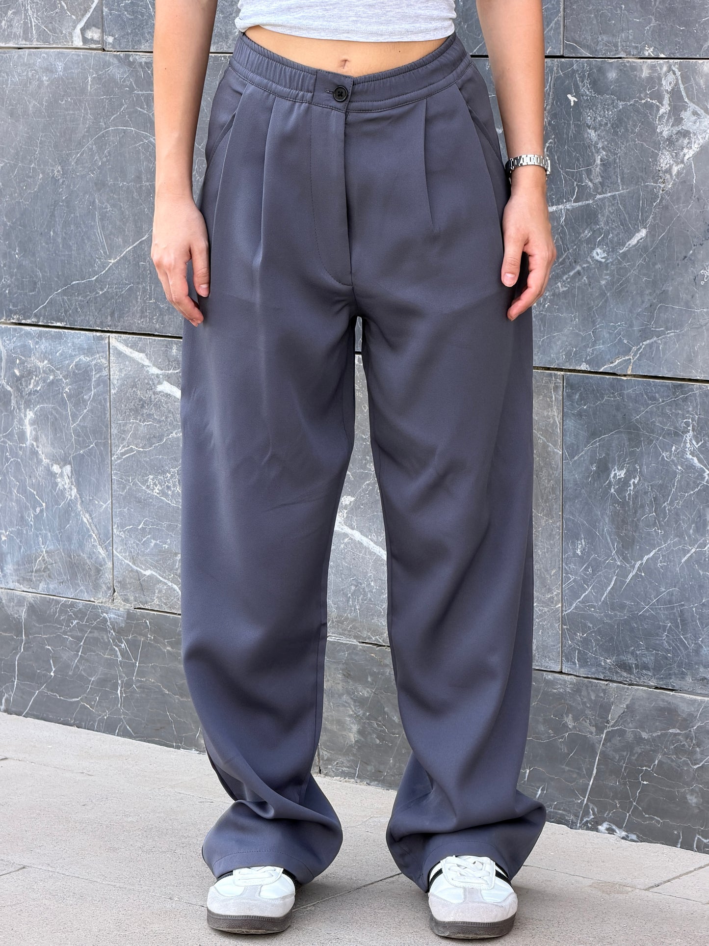 Wide-Leg Pants — Full Elastic Waist